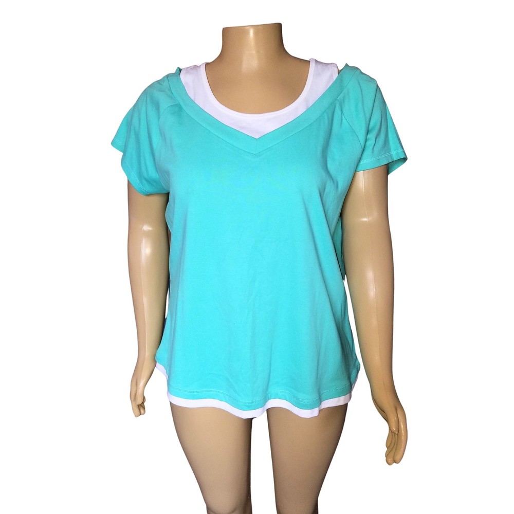 Venezia Lane Bryant Aqua Faux Layer Tee 22/24  *Small Stain Spot* 100% Cotton